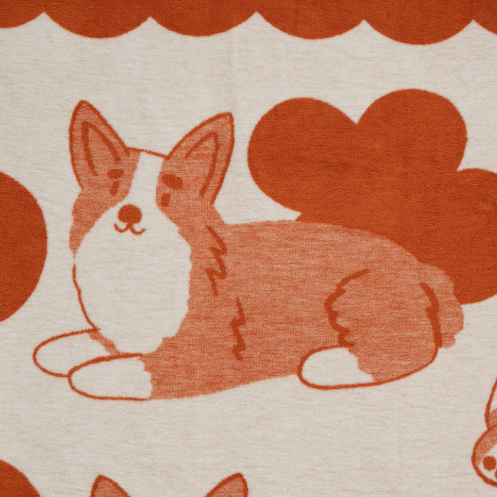 gruby koc bawełniany żakardowy wzór rasy Corgi detale corgi leżący