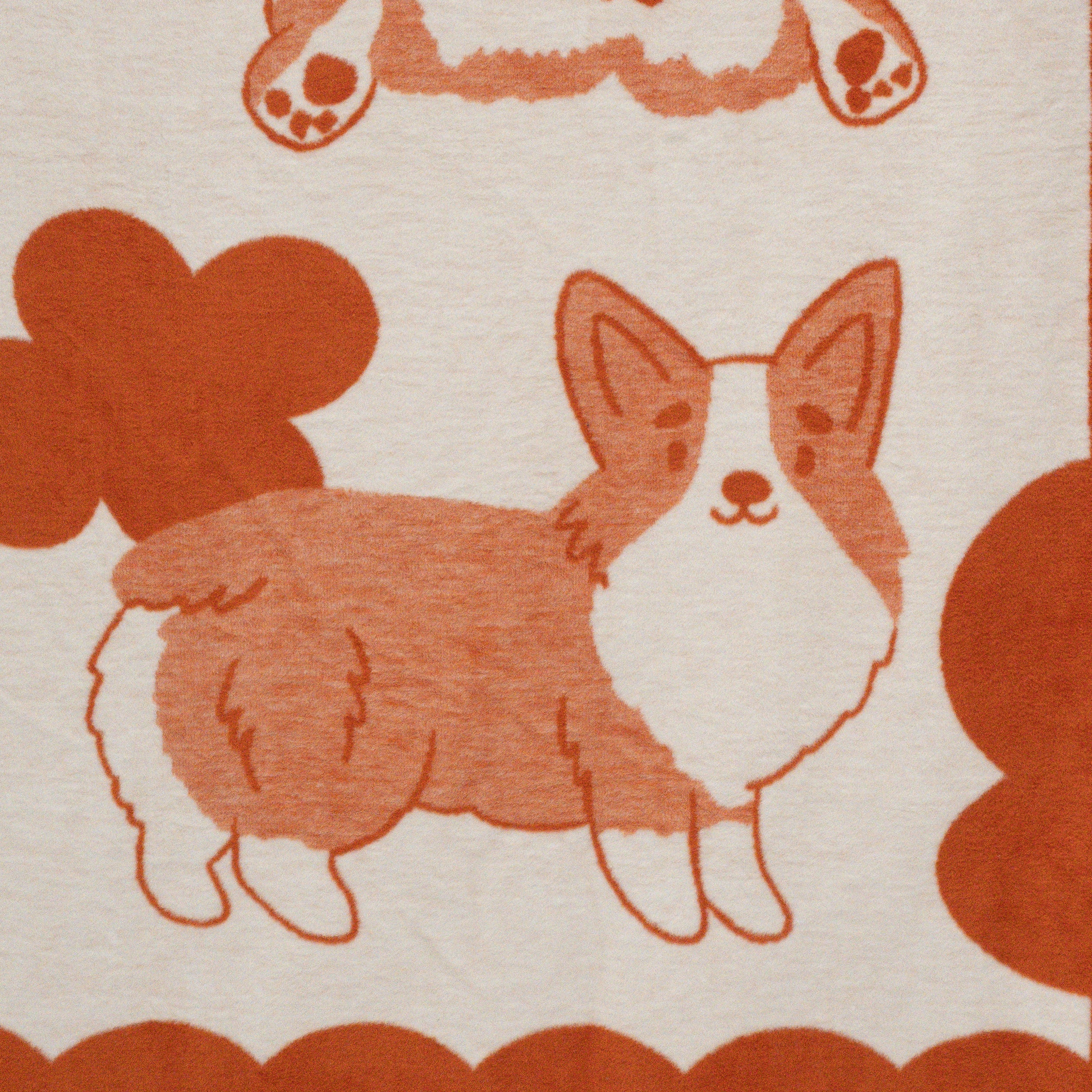 gruby koc bawełniany żakardowy wzór rasy Corgi detale corgi stojący