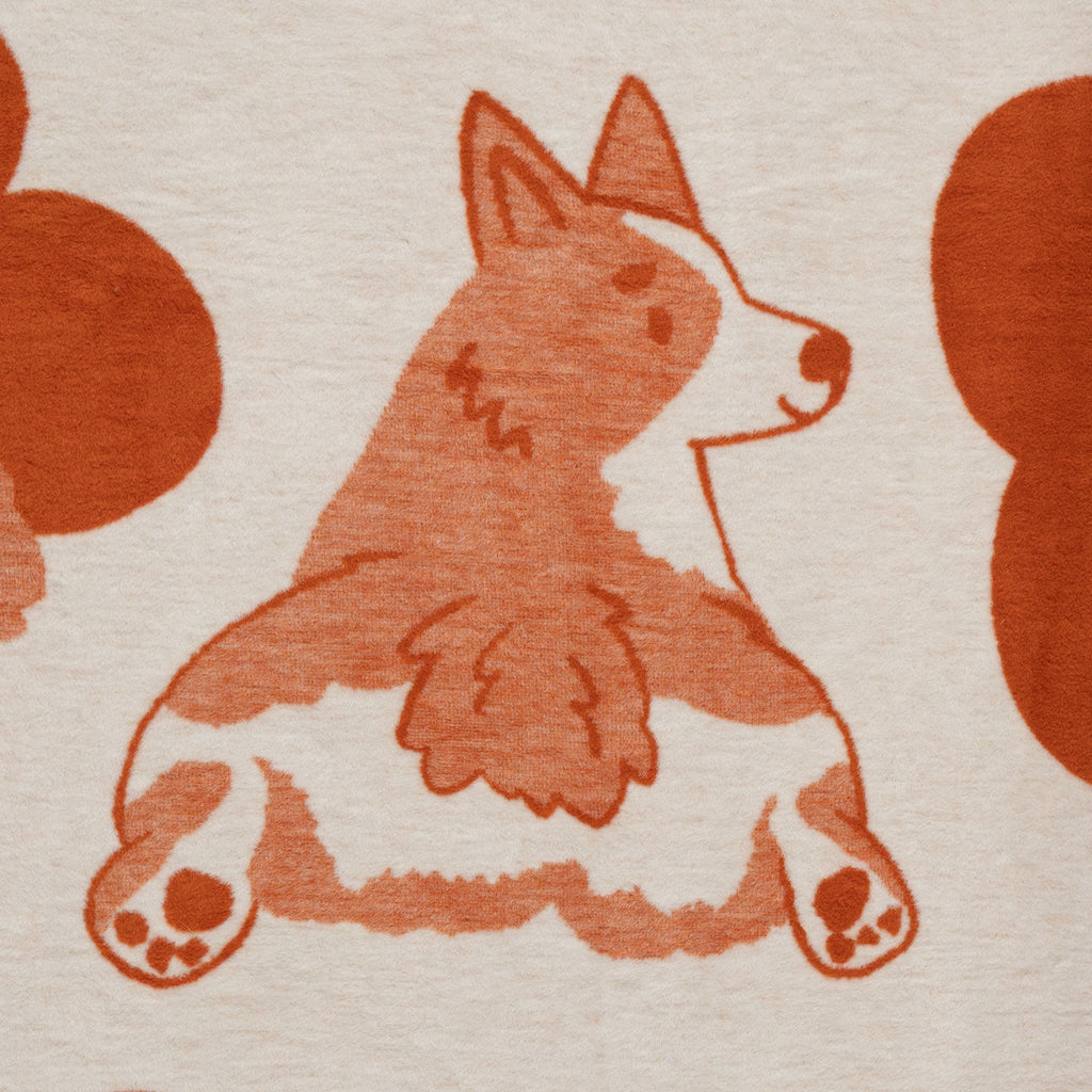 gruby koc bawełniany żakardowy wzór rasy Corgi detale corgi zadek 