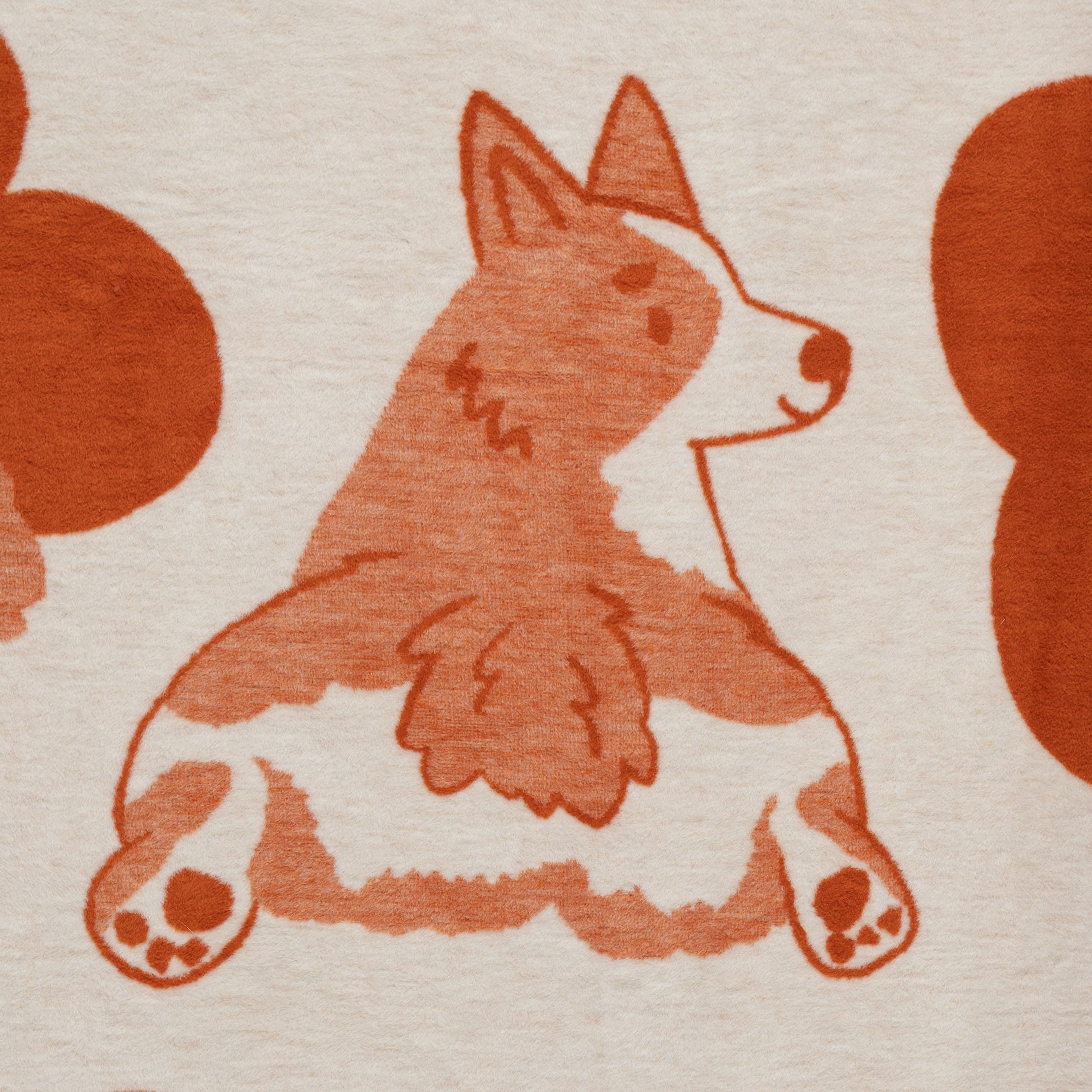 gruby koc bawełniany żakardowy wzór rasy Corgi detale corgi zadek 