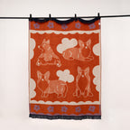 gruby koc bawełniany żakardowy wzór rasy Corgi tył koca negatyw 