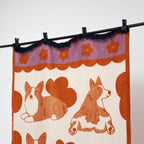 gruby koc bawełniany żakardowy wzór rasy Corgi detale góra frędzle