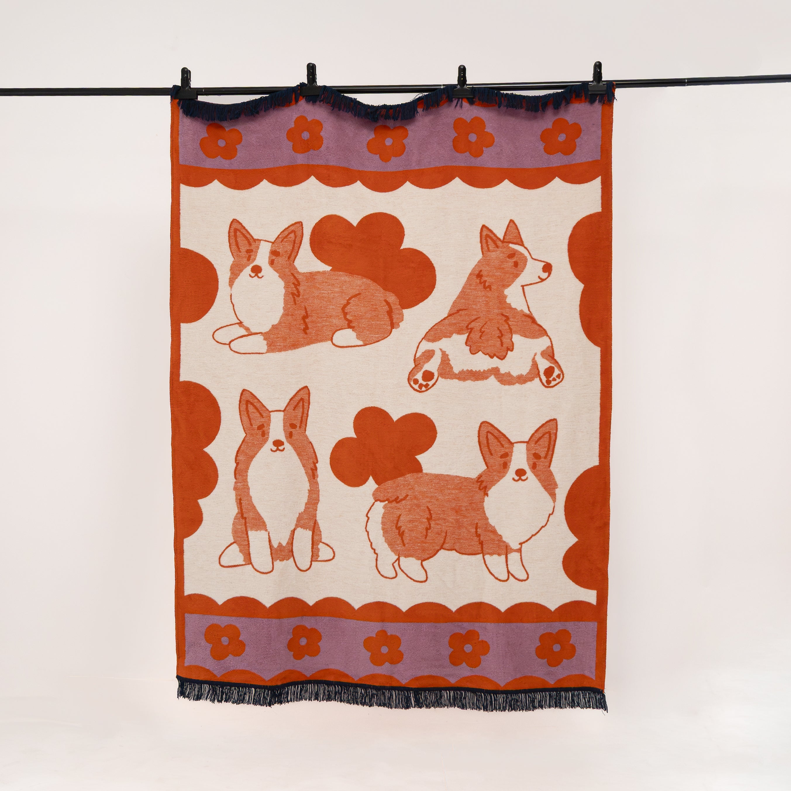 gruby koc bawełniany żakardowy wzór rasy Corgi cały wzór